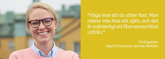 Foto på och citat från Fia Engström, Head of Customer Service, Mathem.